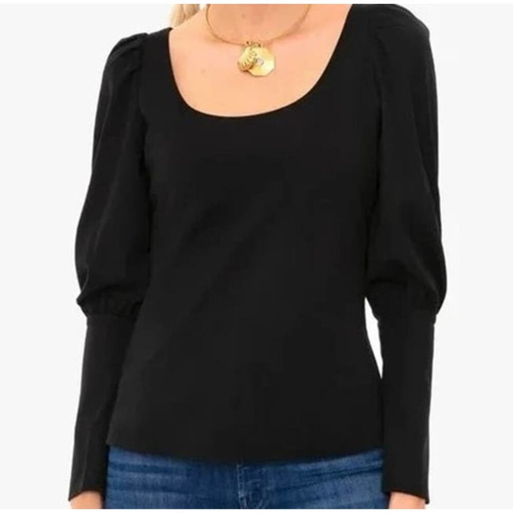 POMANDER PLACE TUCKERNUCK Riley Scoop Neck Puffed Shoulder Bishop Top XS BLACK